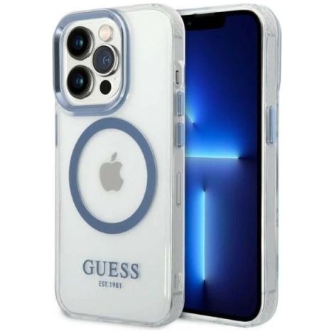 Coque Guess Metal Outline Magsafe pour iPhone 14 Pro (Transparent/Bleu) (1/5)