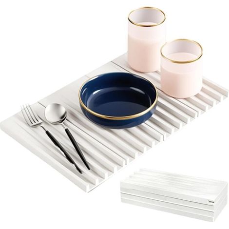Tappetino scolapiatti in silicone, tappetino scolapiatti pieghevole migliorato, antiscivolo e resistente al calore, ideale per lavelli da cucina, 40 x 25 cm (bianco) (1/4)