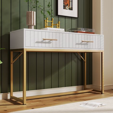 Coiffeuse à deux tiroirs, hauteur 75 cm, commode, meuble haut de chambre, blanc, hauteur 75 cm / largeur 100 cm / profondeur 45 cm