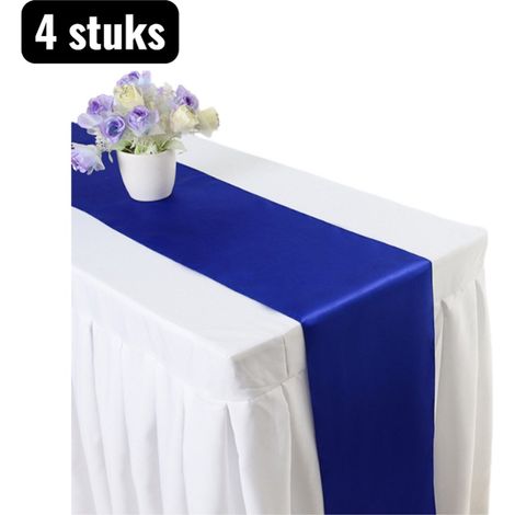 Lot de 4 pièces en velours - 275 x 30 cm - Nappe en satin uni - Décoration de table luxueuse et élégante, idéale pour les mariages et les fêtes, style à la fois moderne et classique - Bleu (1/5)