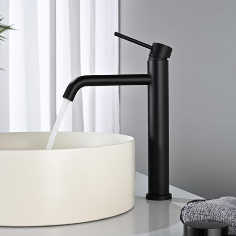 Waschtischarmatur Schwarz Matt für Aufsatzwaschbecken, Einhebelmischer mit Keramikkern (1/5)