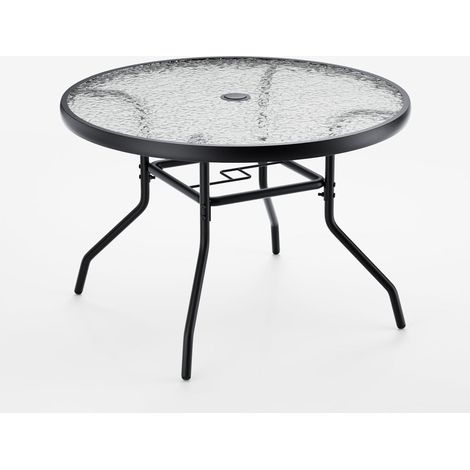 COSTWAY Tavolino Rotondo Giardino, con Piano in Vetro Temperato, Ombrellone da 4,2 cm, Tavolino da Caffè per Giardino, Cortile e Piscina, Portata 50 kg