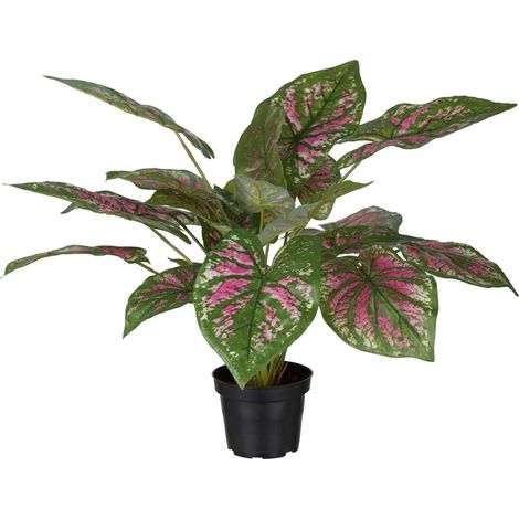 Caladium artificiel en pot H 40 cm D 50 cm Grandes feuilles tissu top (1/3)
