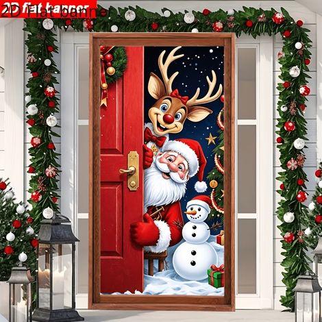 Bannière de porte décorative de Noël / Nouvel An en polyester 90x210 cm, style élastique, motif festive (1/2)