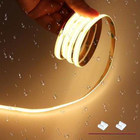 Ruban LED COB 24V 6M 3000K Sans Points Étanche Intensité Variable, Découpable, Autocollant, CRI 90+ 320LEDs/M Blanc Chaud 8MM, Pour Camion, Cuisine( Sans Alimentation ) (1/5)