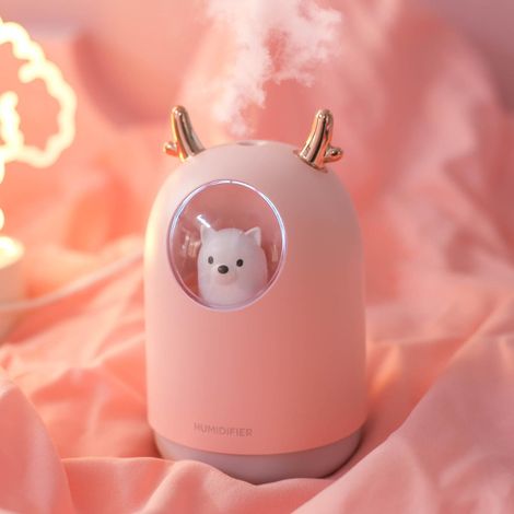 Leiser Ultraschall-Luftbefeuchter fürs Babyzimmer mit 7 Lichtfarben, 12-Stunden-Abschaltautomatik, 300 ml Tank, USB-Anschluss, Pink (1/4)