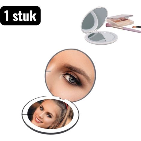 Miroir de maquillage - Mini miroir de poche - Miroir de maquillage pliable avec lumière LED - Miroir de maquillage rond et portable - Grossissement x10 - Noir (1/5)