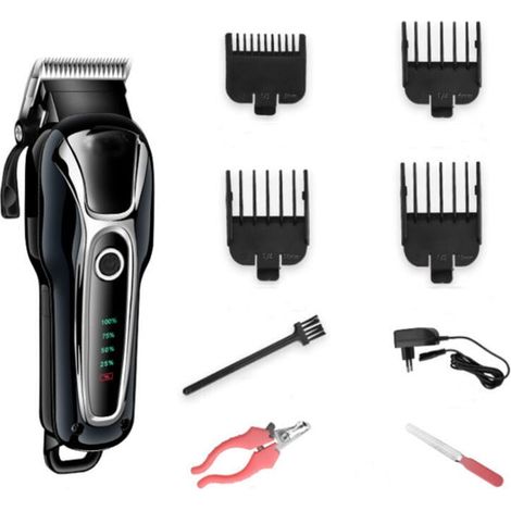 Set promozionale: Tosatrice elettrica senza fili per peli lunghi e folti, tosatrice professionale per cani e gatti, set per la toelettatura degli animali, lama affilata e sicura, silenziosa, schermo L (1/5)