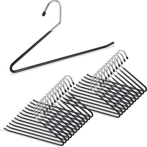 24 x Hosenbügel rutschfest, Kleiderbügel für Hosen, gummiert, aus Metall, platzsparend, großes Set, 35 cm breit, schwarz