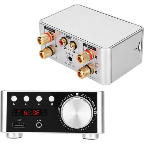 Carte d'amplificateur audio numérique Hi-Fi Bluetooth 5.0 avec lecteur de carte mémoire, 50 W x 2 stéréo, couleur argent. (1/5)
