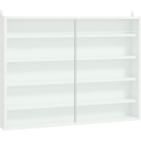 Vetrina Espositiva da Parete a 4 Ripiani Regolabili, Vetrinetta per Collezionismo, Bacheca Espositore a Muro per Oggetti da Collezione, in Vetro e Truciolato, 80x9.5x60 cm, Bianco
