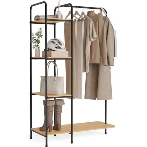 Newlux Perchero Burro Negro Hangy Wood 400 Hasta 35kg con Zapatero, Resistente, 4 Estantes