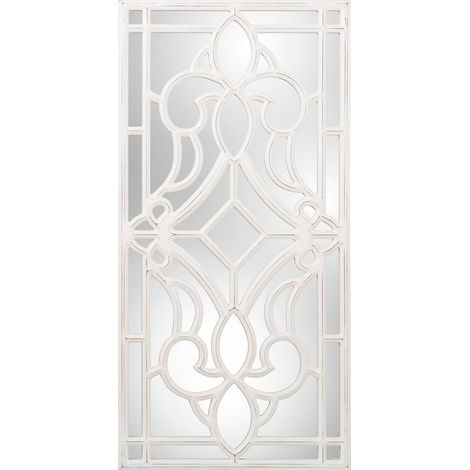 Panneau décoratif élégance bois sculpté pour intérieur - Blanc sculpté avec miroir intégré (1/2)