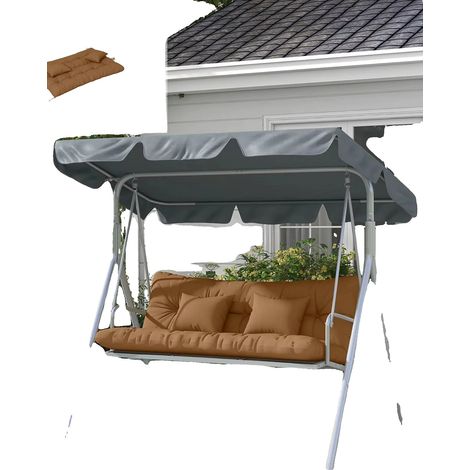 Coussins de siège, tissu imperméable, design matelassé, épais remplacements pour banc de patio, Marron (1/2)