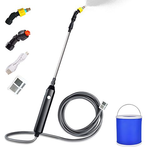 Pulvérisateur Électrique Acier Inoxydable Tige Rétractable 60cm Tuyau 10m Seau 11L 2 Buses Arrosage Jardin (1/5)