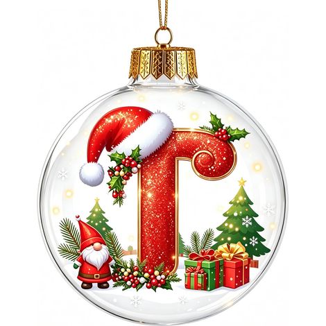 Boule à neige de Noël 3D en acrylique transparent, lettres, décoration à suspendre pour sapin de Noël (non lumineuse) (1/5)