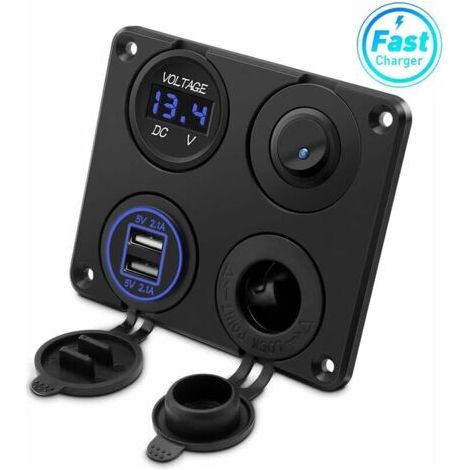 Autres Prise allume-cigare, double port USB 4.2A, prise DC 12V, interrupteur et affichage LED Voltmètre Prise courant chargeur voiture étanche pour voiture 12V/24V, bateaux et marine, moto,camion,SUV,