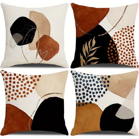 Housse Coussin - Lin - 45 x 45 cm - Motif Abstrait - Pour Canapé Chambre Extérieur - Lot de 4 (1/5)