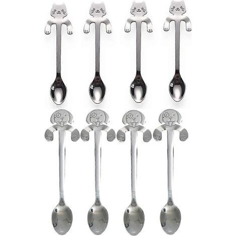 Set aus 4 Edelstahl-Teelöffeln, einem Hundelöffel und 4 Katzenlöffeln (1/5)