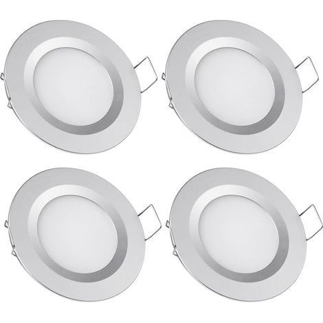 4 x Spot LED Encastrable 12V Trou 58-65mm 3W 3200K Plafonnier Encastré pour Camping-car Bateau Caravane Van Yacht Blanc chaud (Finition argentée) (1/5)