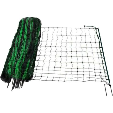 Terre Jardin – Filet pour volaille 24 mètres – Hauteur 115 cm – Mailles 4.5 cm pour sécurité optimale – Piquets en fibre de verre