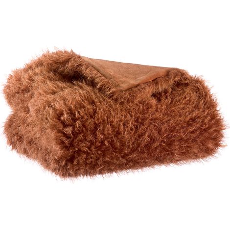 VIVARAISE - Plaid Vivaraise Betani en fausse fourrure aspect mouton - Rouille - 130 x 160 cm (1/3)