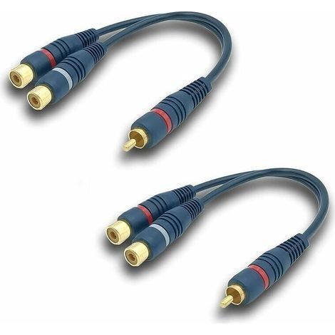Câble RCA Audio Splitter RCA Y Câble Adaptateur 20cm Câble RCA vers JACK 1 Mâle vers 2 Femelle RCA Câble pour Subwoofer Phono AV Audio Car Subwoofer (Câble RCA Y, 2 pièces, bleu) (1/5)