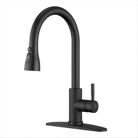Robinet d'évier de cuisine en acier inoxydable, robinet de cuisine noir mat à poignée unique et bec haut, robinet d'évier utilitaire (1/5)
