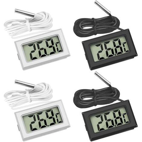 4 Pcs Thermomètre Réfrigérateur ,Thermomètre LCD Numérique avec Sonde Étanche pour Réfrigérateur Congélateur Aquarium (Lot de 2 Noir et 2 Blanc) (1/5)