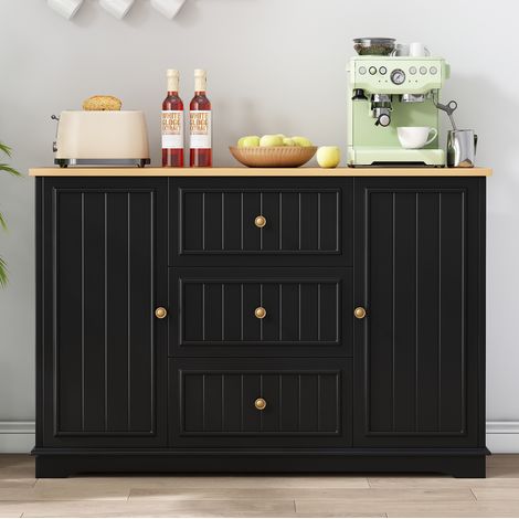 Sideboard 126/40/86 cm in Schwarz mit 3 Schubladen und verstellbaren Einlegeböden (1/5)