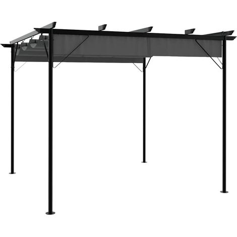 Pergola mit Ausziehbarem Dach Anthrazit 3x3 m Stahl 180 g/m²