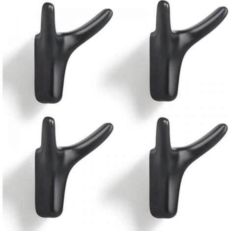 Lot de 4 supports pour entrée,chambre,salon,cuisine à double crochet, robuste en alliage de zinc, muraux (noir mat) (1/5)