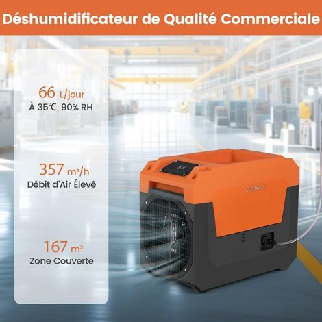 66 L/j Déshumidificateur électrique professionnel pour cave, garage et chantier, jusqu’à 167 m² (1/5)