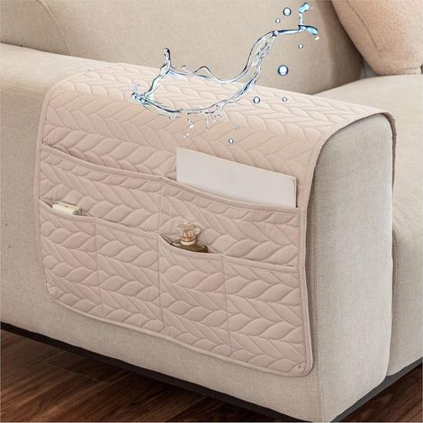 Organiseur imperméable et antidérapant pour canapé et fauteuil à 6 poches — Rangement de chevet pour tablettes, téléphones, livres et télécommandes (Beige)