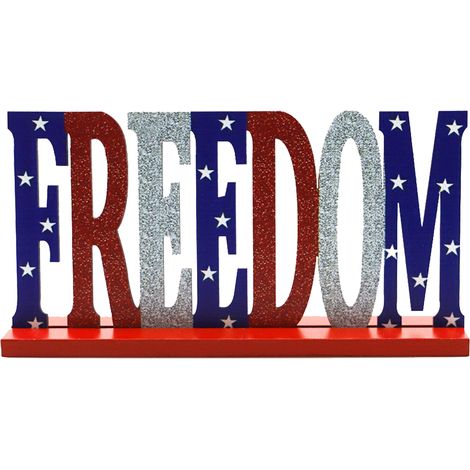 Signe En Bois - Freedom Ou America - Décoration Pour Fête Nationale Américaine - 20 x 10,5 x 4 cm - 1 Pièce (1/5)