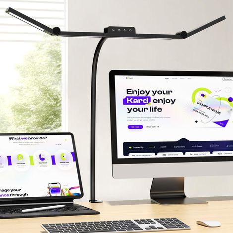 Lampe de Bureau, Lampe de Bureau LED à Pince 24W, Bras Flexible, 4 Températures de Couleur et Luminosité Réglables, Commande Tactile, Protection des Yeux (1/5)