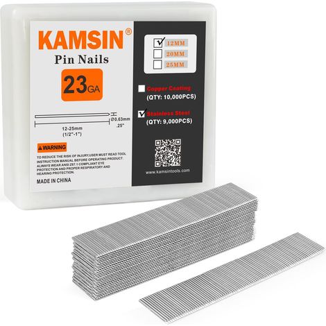 Clous sans tête P612, calibre 23, longueur de jambe 12 mm, clous en acier inoxydable, 9 000 pièces/boîte, fixations pour cloueuse pneumatique (1/5)