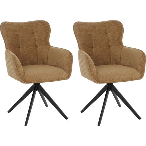 [NEUWERTIG] 2er-Set Esszimmerstuhl HHG-307, Stuhl Armlehne drehbar Auto-Return, Stoff Chenille (680g/m²) Metall senfgelb (1/5)