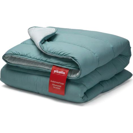 Couette 220 x 220 cm 300 g Tempérée en Fibre pour Lit 2 Personnes - Couette Réversible Toucher Plume, Lavable, Douce et Respirante - Bicolore Verte (1/5)