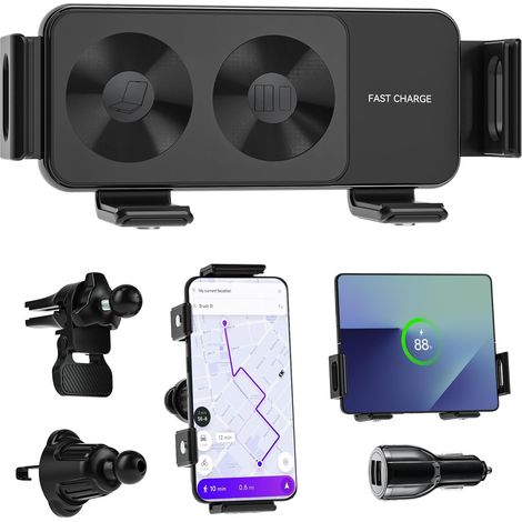 Support de téléphone de Voiture avec Chargeur sans Fil Rapide QC 3.0 à Double Bobine de 15 W, Compatible avec Les modèles Z Fold/Flip 7/6/5/4/3, et Rotation Automatique. Chargeur sans Fil Qi. (1/5)