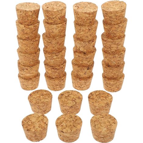 30 bouchons liège, bois, coniques, pour bouteilles et bocaux (1/2)