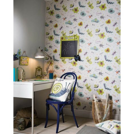 Arthouse Bug Lime Plum Cream Insect Kids Nature Boys Girls Nursery Wallpaper (1/4)