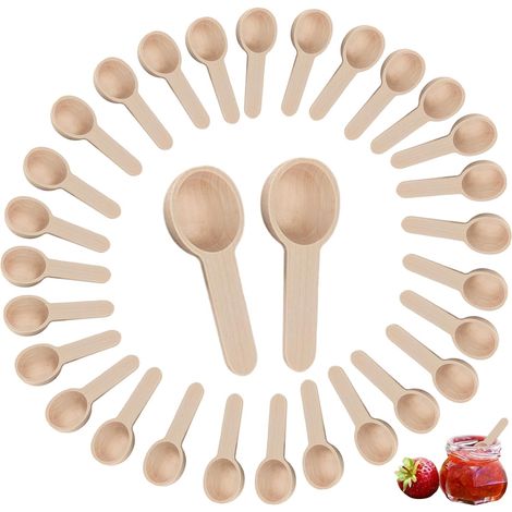 30 Cuillère à épices, Bois naturel, 6,8 cm, Bord lisse, Cuisine, Confiture (1/5)