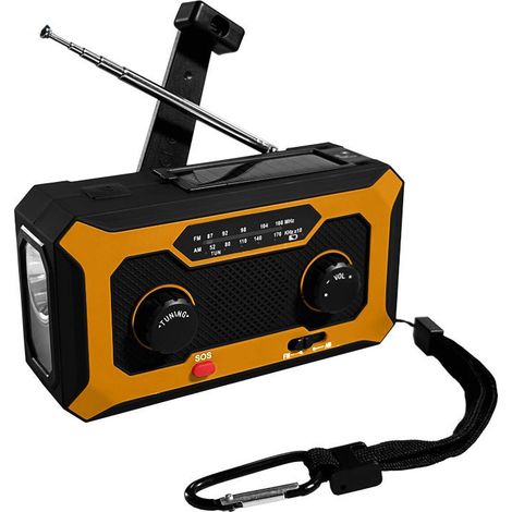 Radio avec cellule solaire, générateur portatif 4000 mAh avec lampe torche, orange