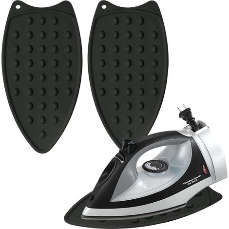 Support pour Fer à Repasser,Repose Fer en Silicone,Tapis de Repos de Repassage avec Trou de Suspension,pour L'isolation Contre Les Brûlures (Noir) (1/5)