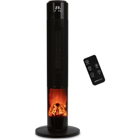 MONHOUSE 33" Tower Fan Electric Heater - PTC Ceramic LCD Display - Remote Control - Black