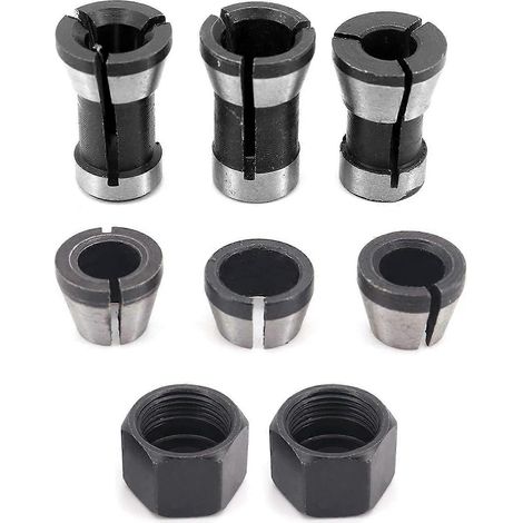 Jeu de 6 mandrins de serrage en acier haute précision pour défonceuse - 6 mm, 6,35 mm, 8 mm + 2 écrous (1/5)