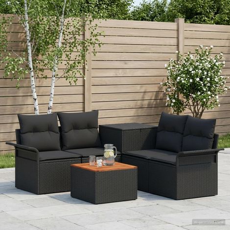 Salon de Jardin Modulaire 6 Pièces 4 Places en Résine Tressée et Acier avec Coffre Noir - PANGIVO (1/5)