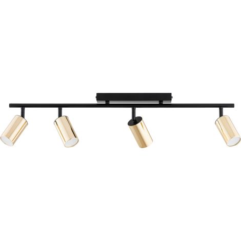 Plafonnier barre noire 75 cm 4 spots dorés orientables GU10 (1/3)