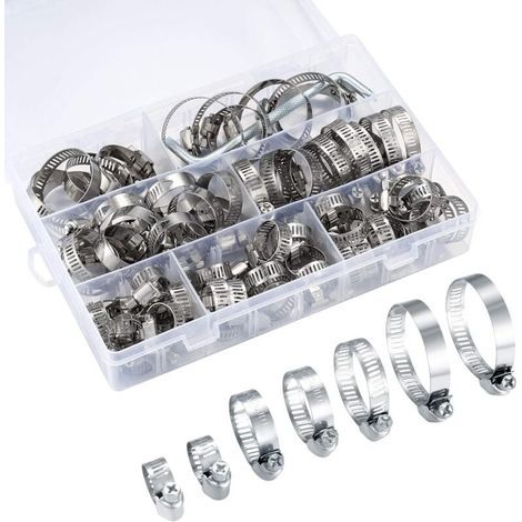 Colliers de serrage réglables, colliers de serrage, colliers de serrage en acier inoxydable, tubes de voiture, colliers de serrage pour piscine, 60pcs/8-38mm (1/4)
